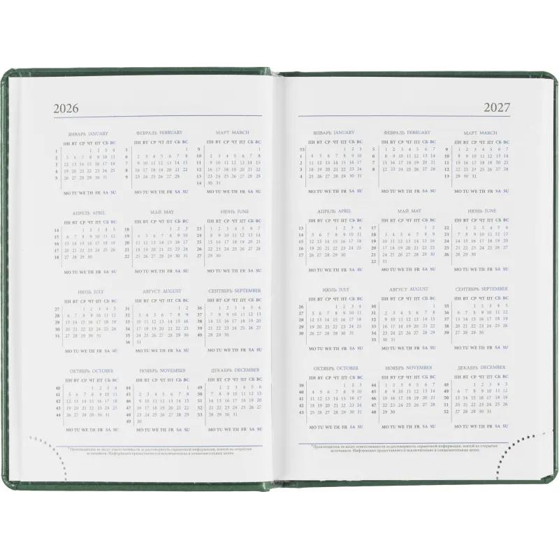 Ежедневник датированный 2026, зеленый,А6, 100х150 мм,336 стр,Agenda