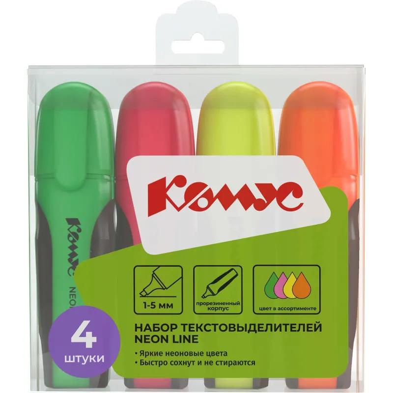 Набор текстовыделителей маркеров Комус Neon Line 1-5мм наб 4цв