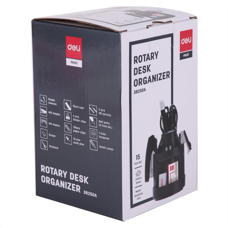 Набор настольный Deli E38250A 15 предметов черный вращающийся