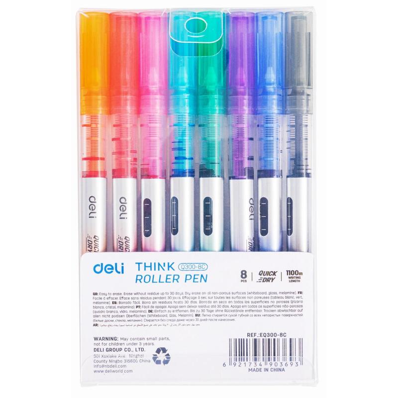 Набор роллеров Deli Think, шарик 0,5 мм, линия 0,35 мм, 8 цветов EQ300-8C