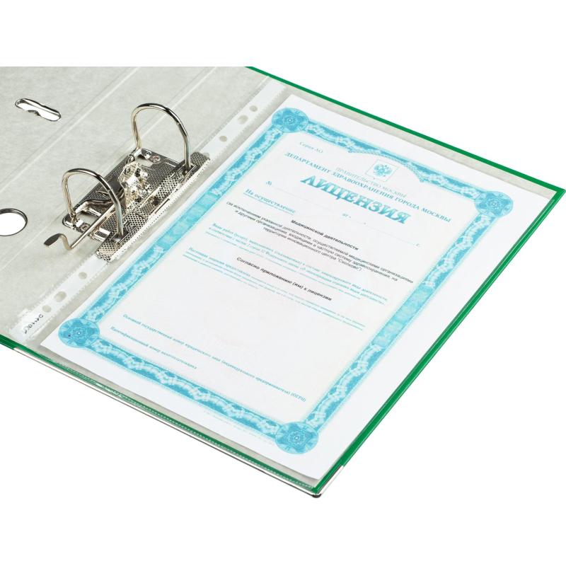 Папка-регистратор Комус Экономи 50мм зеленая, ПБП1, карм.кор., мет.уг