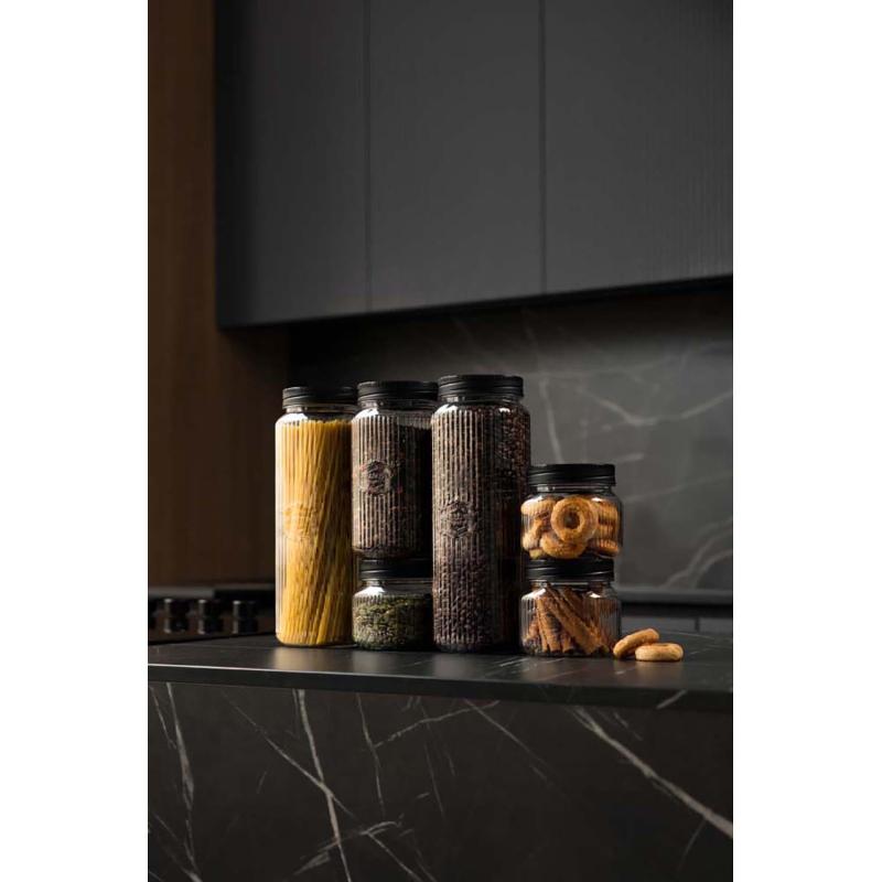 Набор банок квадратных с рельефом PREMIUM 0,6л, 1,3л, 2л(Черный)