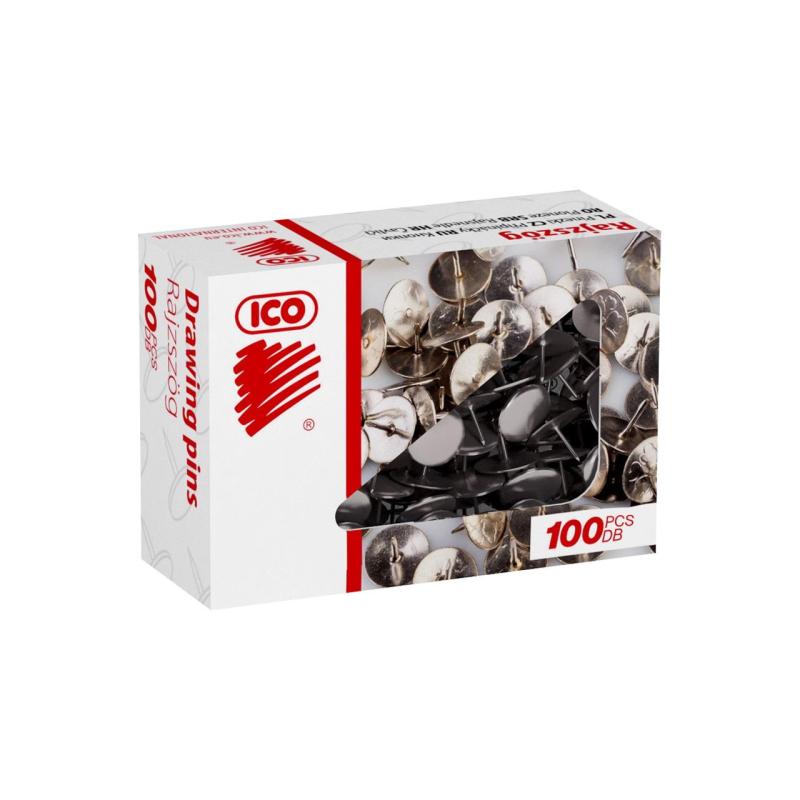 Кнопки канцелярские ICO стальные, 11 мм, стальные, 100 шт. карт.уп