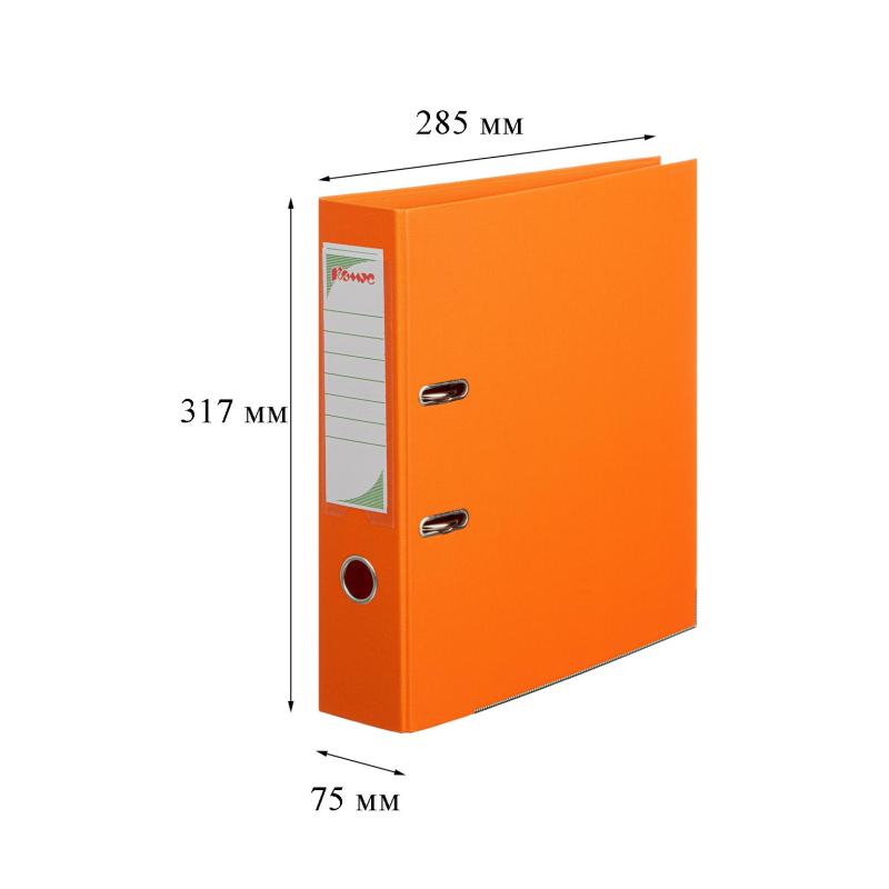 Папка-регистратор Комус Стандарт 75мм  оранжевая, ПБП2, карм.кор., мет.уг