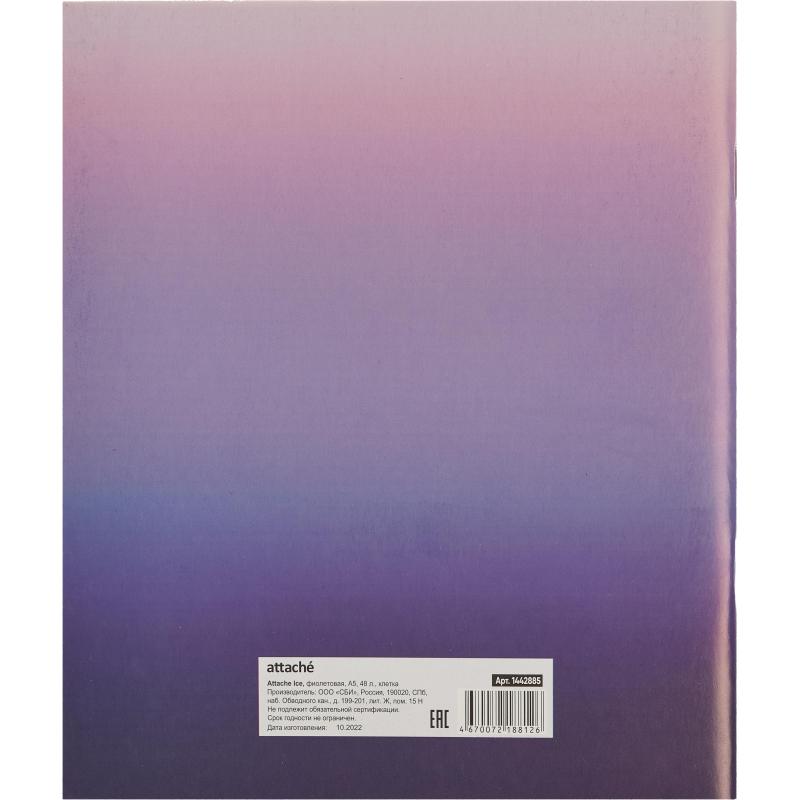 Тетрадь общая А5,48л,кл,скоб,офсет-2 Ice фиолет/красная