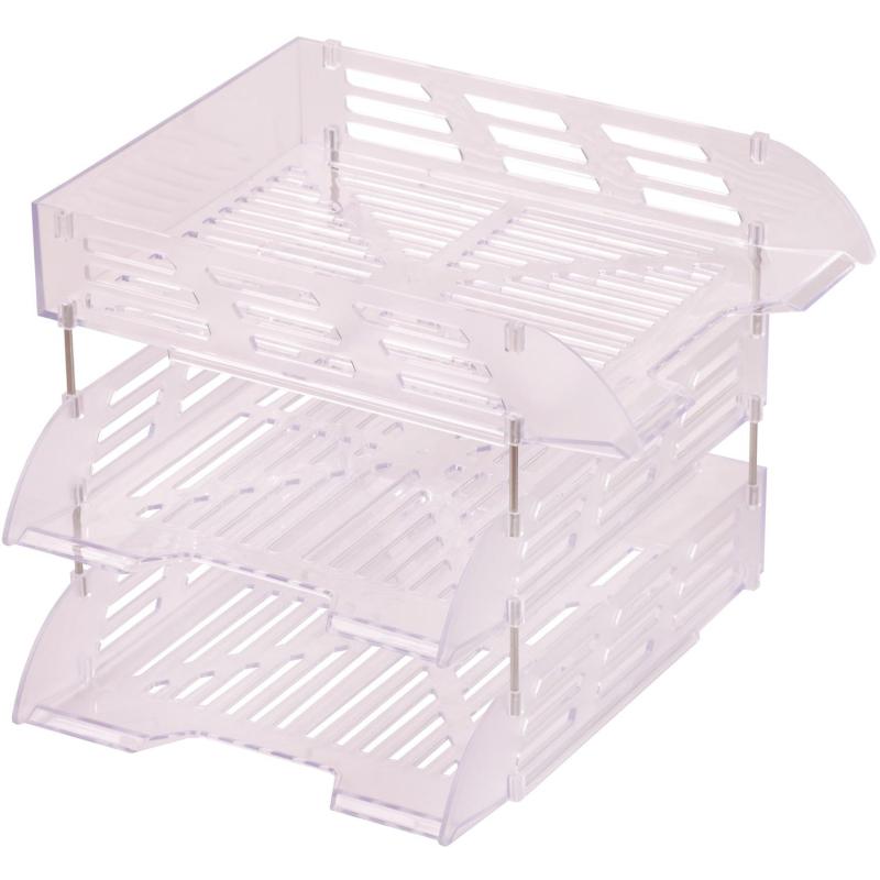 Лоток горизонтальный для бумаг Attache 3шт/наб на металл стерж прозрачный