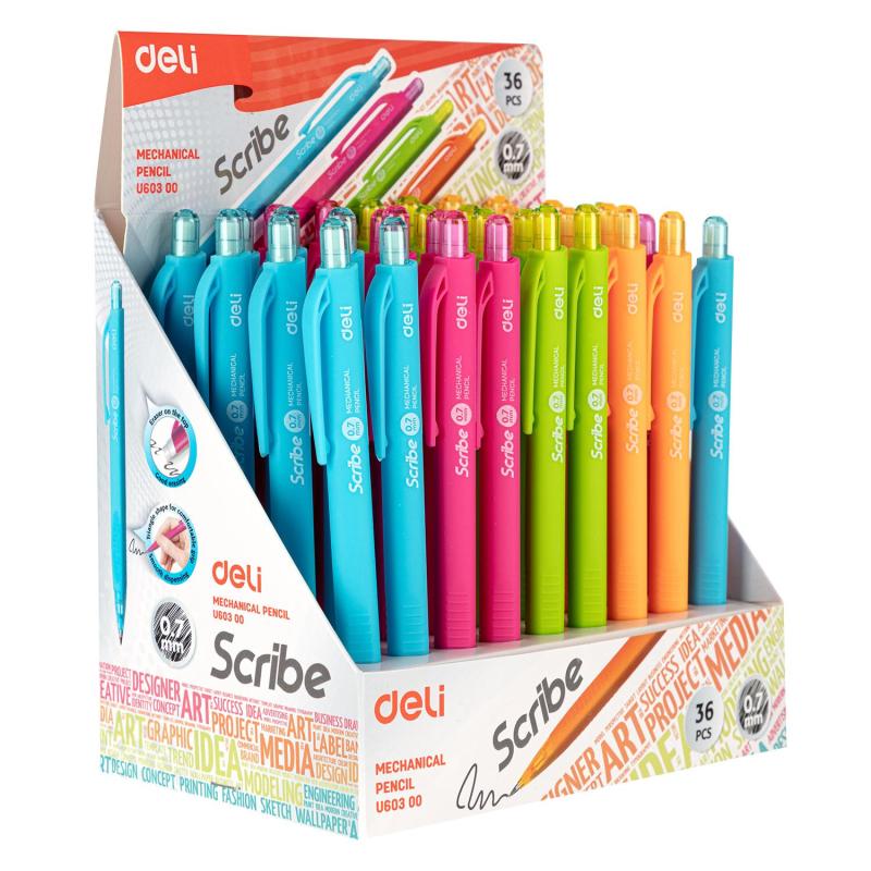 Карандаш механический Deli Scribe пластик.корпус 0,7мм с ластиком в ассорт