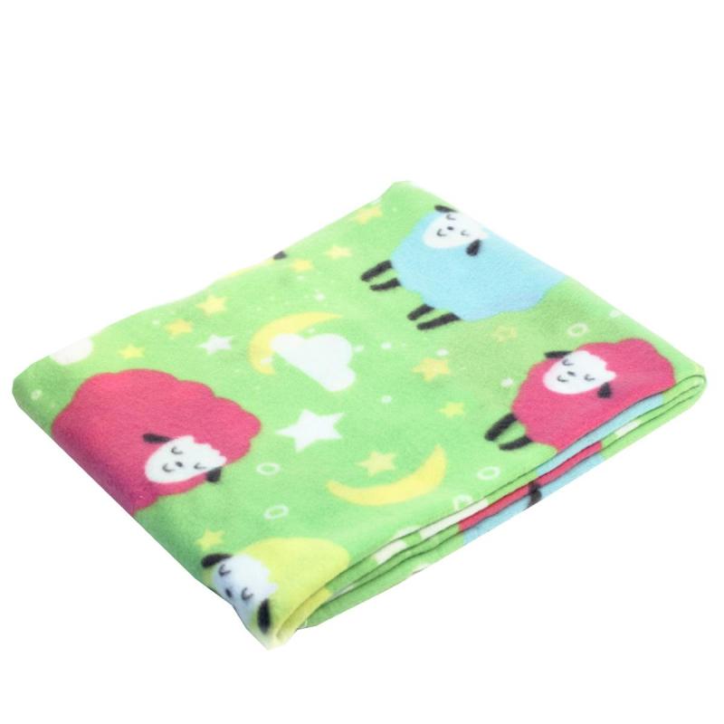 Плед флис , 130 X150 см, 120 гр/м2 , Барашки на салатовом