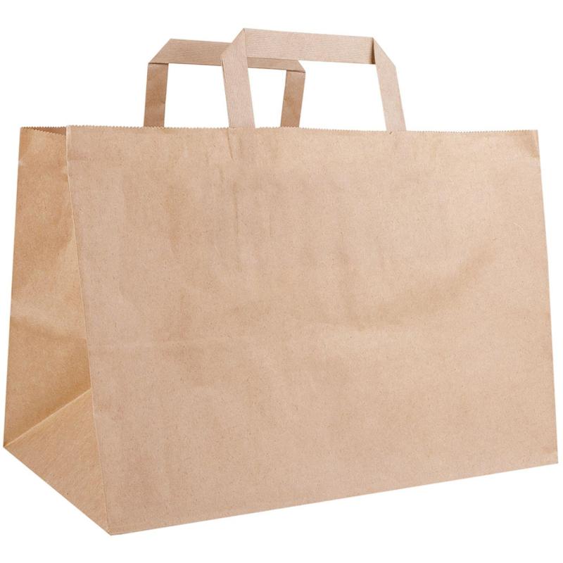 Пакет бумажный 320х200х220мм, 70 гр/м2,с плоскими ручками,крафт,300 шт/уп