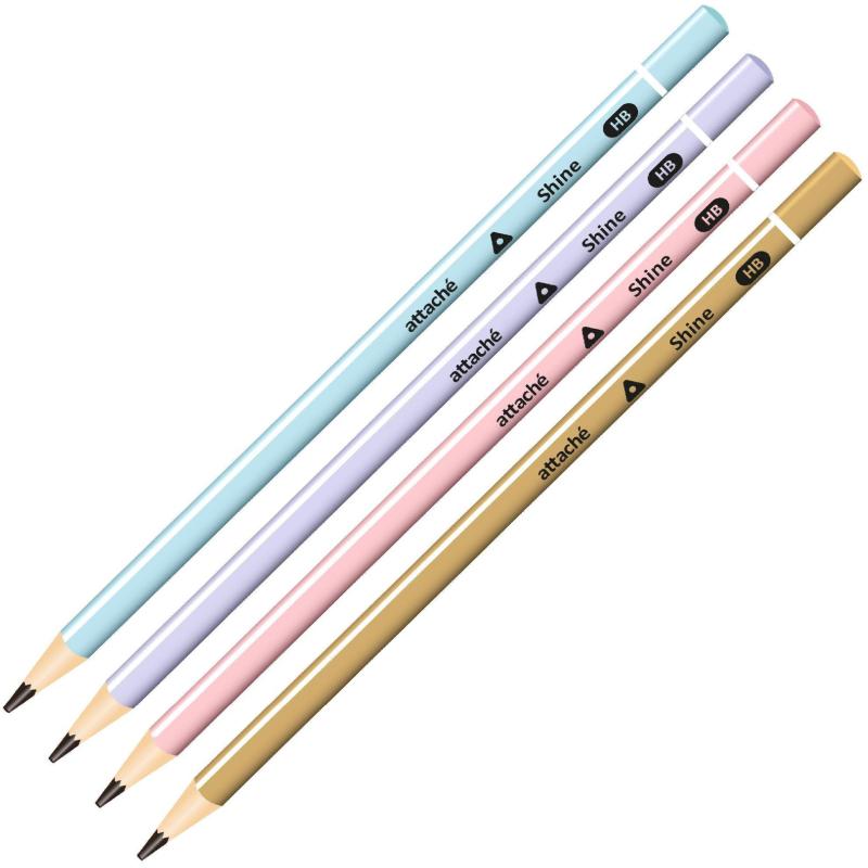 Карандаш чернографитный Attache Shine, трехгранный, б/ласт, ассорти