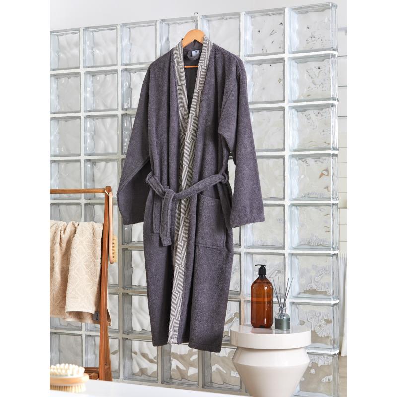 Халат Махровый Мужской  DELRAY Кимоно антрацит, L-XL, 300 гр/м2