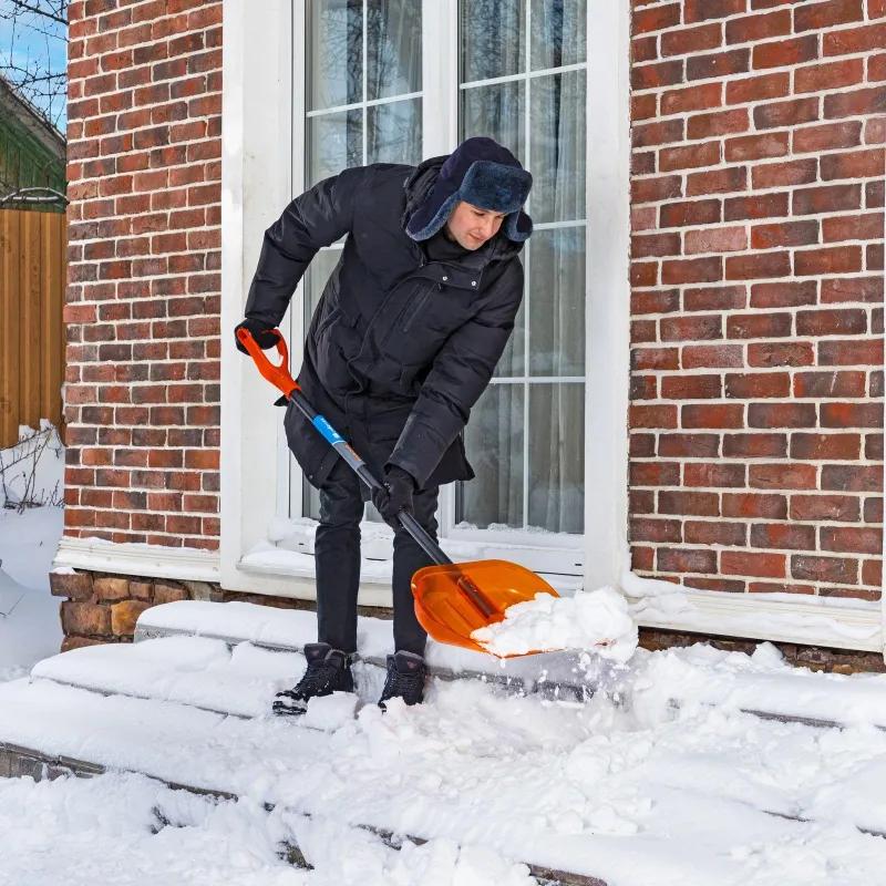 Лопата для уборки снега поликарбонат,465х410х1390мм,стал черен,усил Сибртех