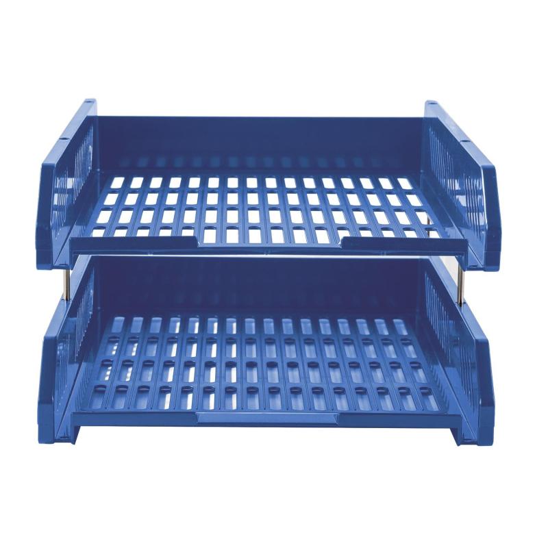 Лоток горизонтальный для бумаг Deli E9208  2 штуки, металл.стерж синий