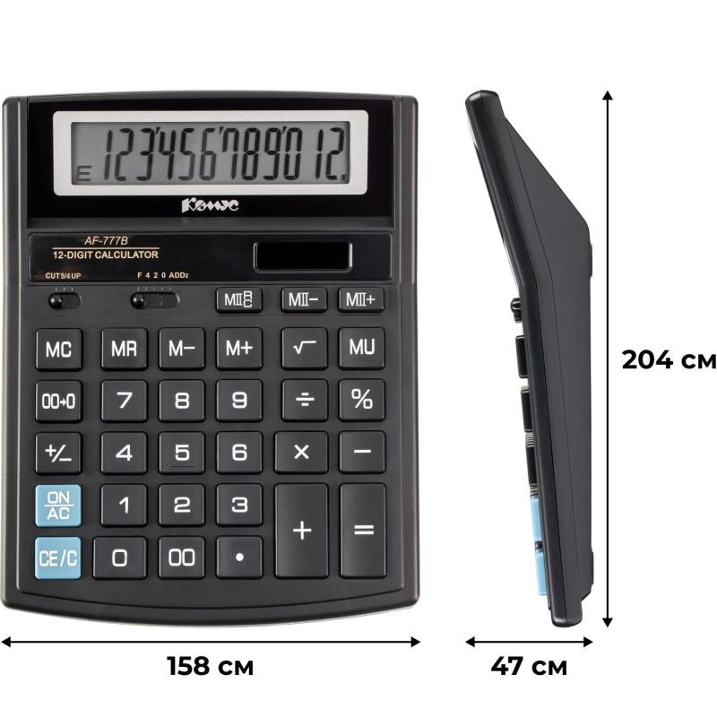 Калькулятор настольный ПОЛНОРАЗМЕРНЫЙ Комус AF-777B,12р,дв.пит,чрн