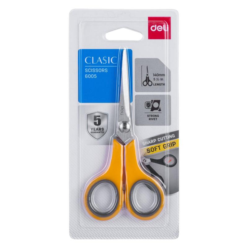 Ножницы Deli E6005 Soft-touch офисные 140мм сталь ассорти блистер