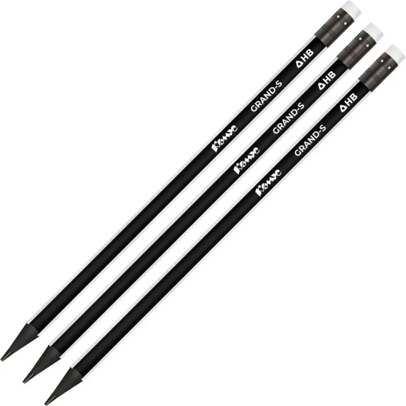 Карандаш чернографитный Комус Grand-S НВ черн.дерево, 3гран заточ, черн