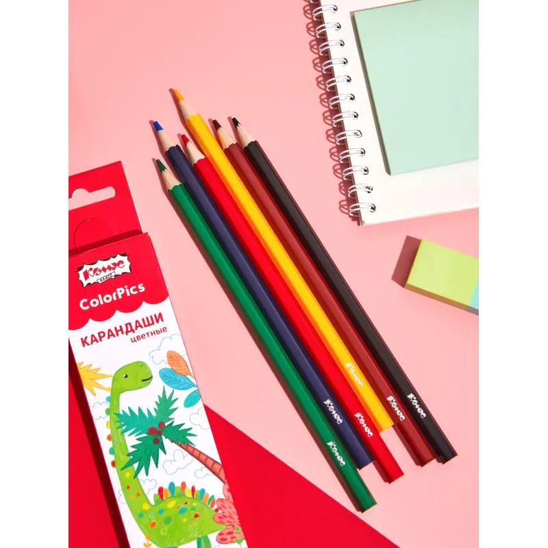 Карандаши цветные 6 цветов Комус Класс ColorPics, шестигранные