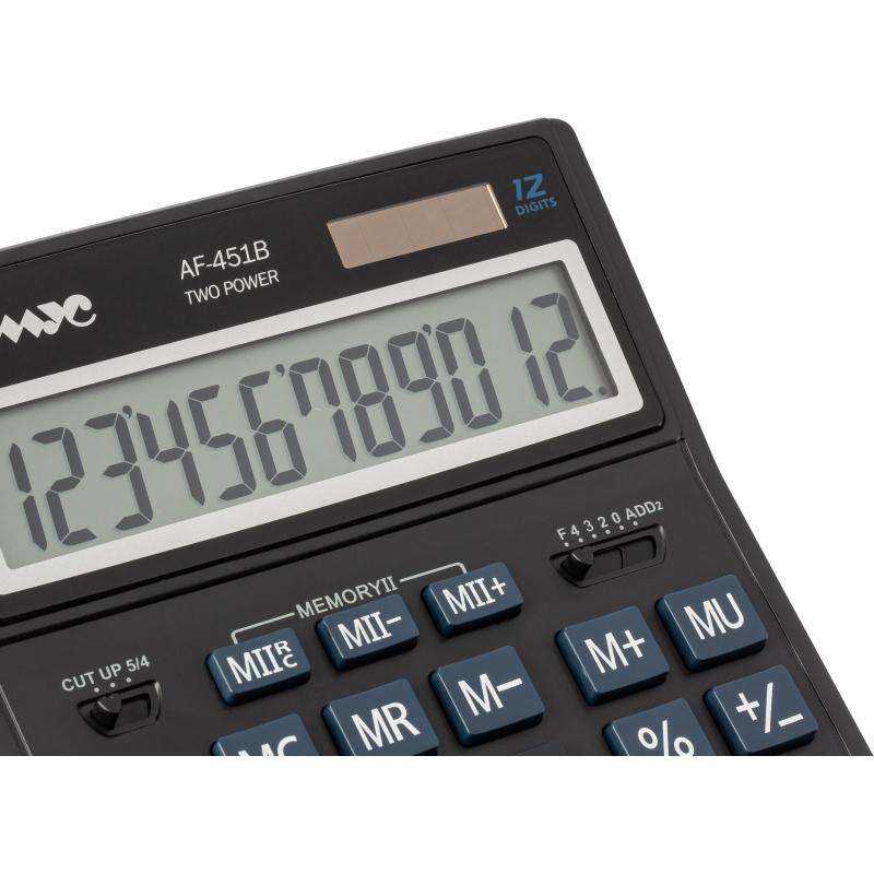 Калькулятор настольный ПОЛНОРАЗМЕРНЫЙ Комус AF-451B,12р,дв.пит,чрн