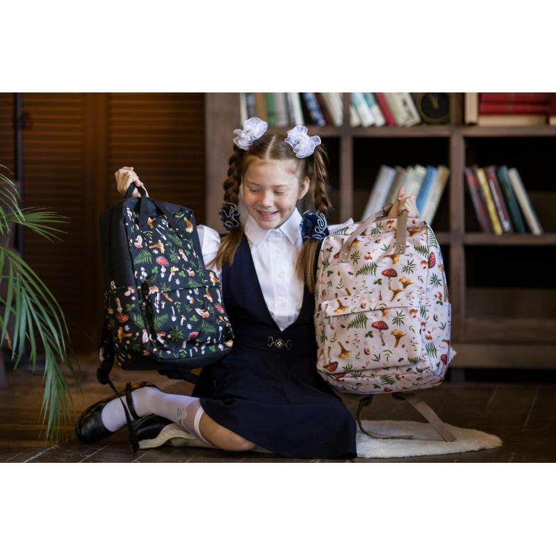 Рюкзак Квадро Грибы, темный, 1 отд., 3 кармана,37х28х13