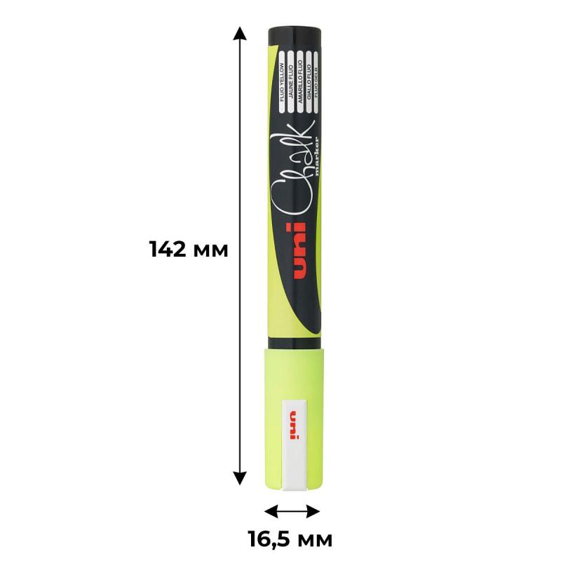 Маркер меловой UNI PWE-5M, флуоресцентно-жёлтый, 1.8-2.5 мм.