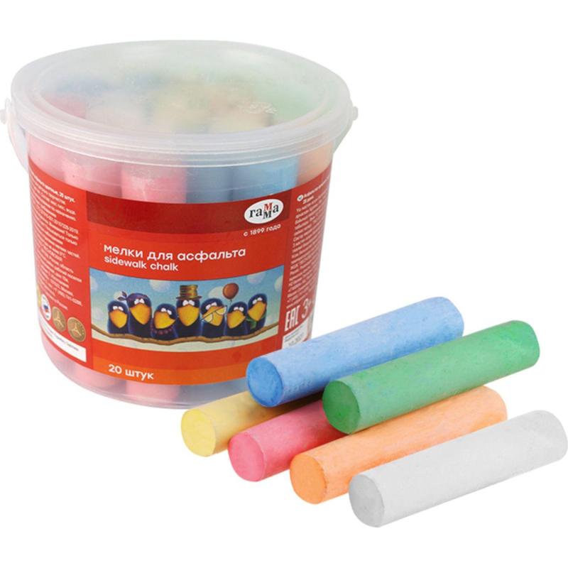 Мел для асфальта Гамма Мультики 20 цв.,  пластик. ведро, 1704194