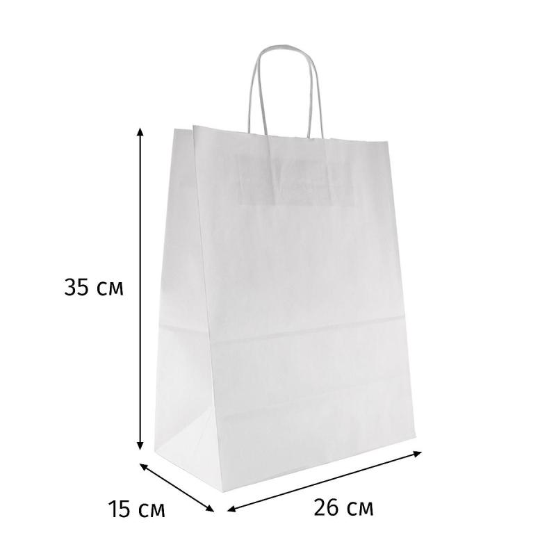 Пакет бумажный 260х150х350 мм, 80 гр/м2,с круч. ручками, белый, 200 шт/уп