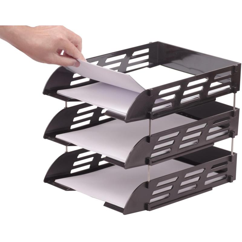 Лоток горизонтальный для бумаг Attache 3шт/наб на металл стерж черный