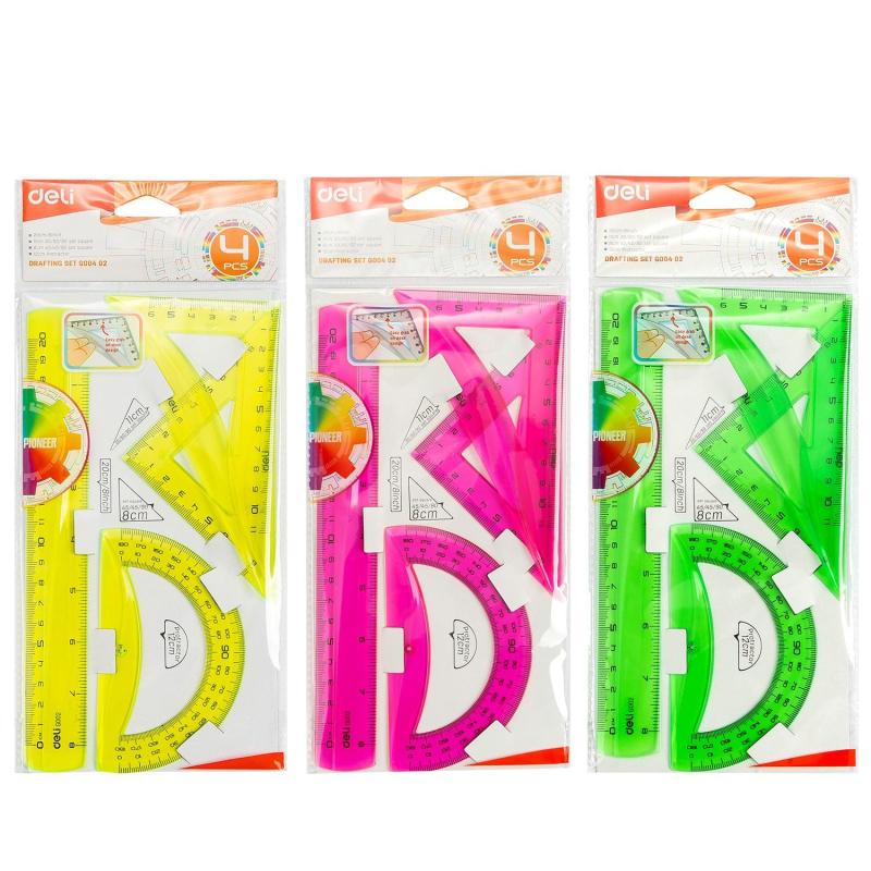 Набор чертежный Deli EG00402 средн: лин 20см,угольн 11 и 8см,трансп12см,асс