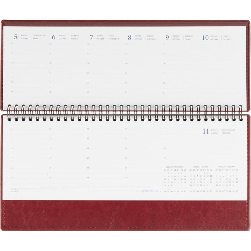 Планинг датированный 2026, бордо, 303х150 мм, 120стр, АТТАСНЕ Agenda