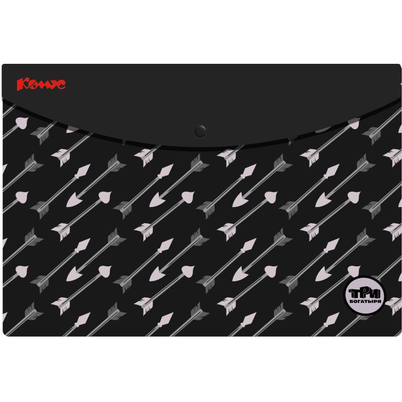 Папка уголок А4 Комус Три богатыря, черно-белый, 180 мкм, 3шт/уп