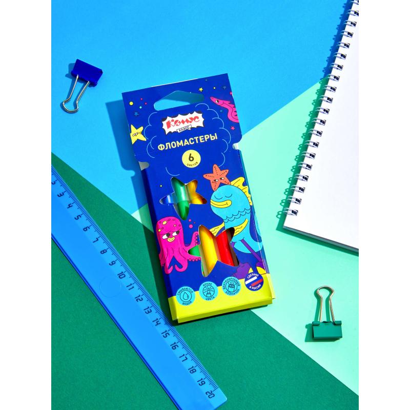 Фломастеры Комус Класс Максики 6 цв. наб.,вентилир.,смыв., карт. упак