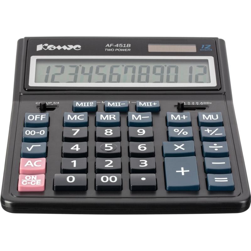 Калькулятор настольный ПОЛНОРАЗМЕРНЫЙ Комус AF-451B,12р,дв.пит,чрн