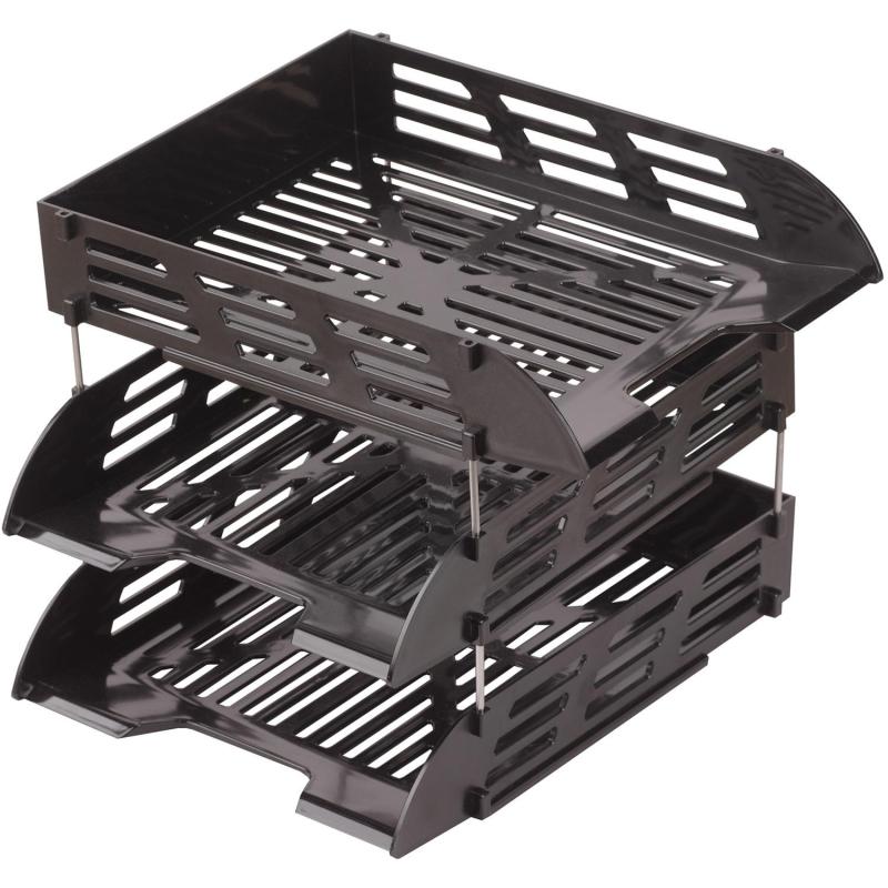 Лоток горизонтальный для бумаг Attache 3шт/наб на металл стерж черный