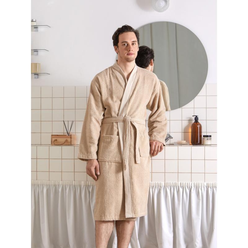 Халат Махровый Мужской  DELRAY Кимоно бежевый, XXL,300 гр/м2