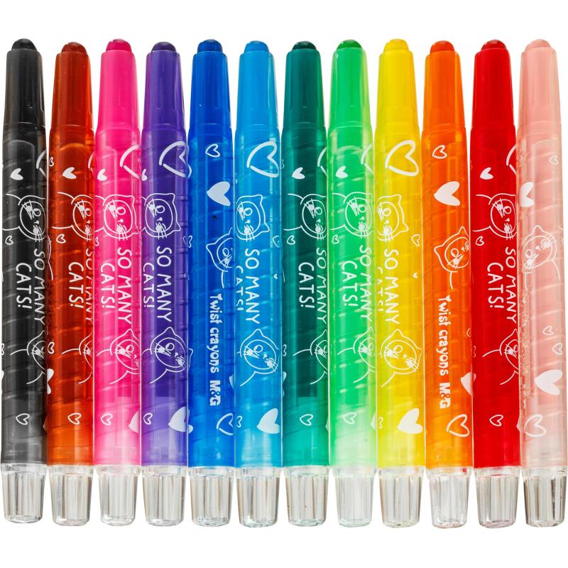 Мелки восковые M&G, круглые, выдвижной механизм, 12 цветовв наб, для детей