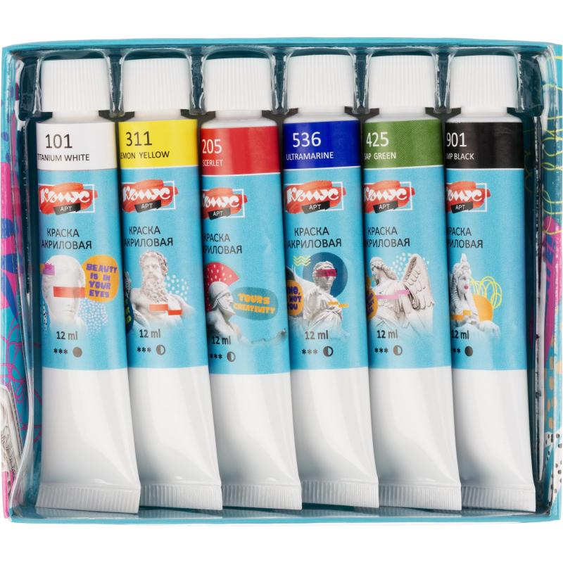 Краски акриловые худож.Комус Арт Студия, 6цв х 12мл, в тубах