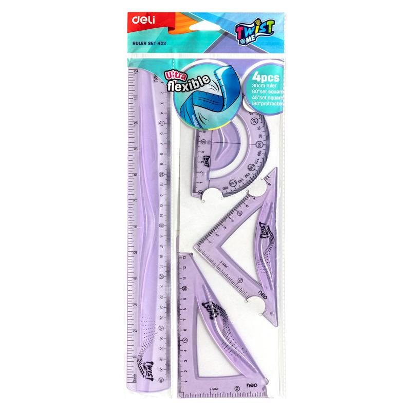 Набор чертежный Deli EH23 больш:лин 30см,угольн 13 и9см,трансп10см,гибк,асс