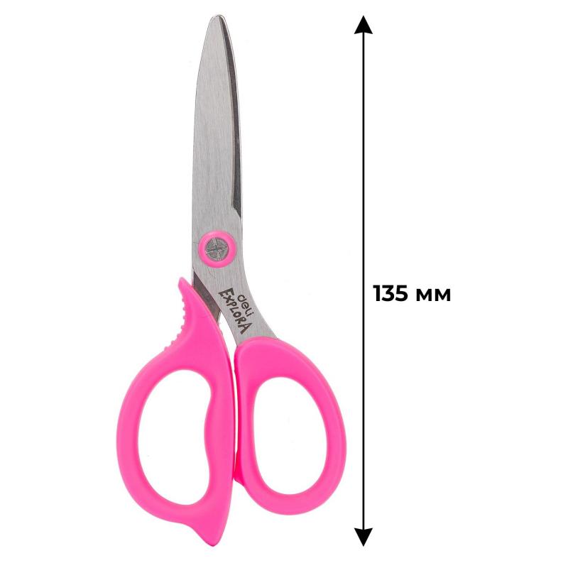 Ножницы детские Deli Explora E77755, сталь, ассиметр ручки, 135 мм, розовый