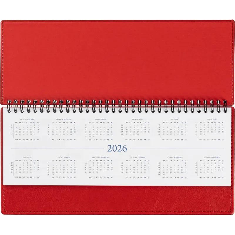 Планинг датированный 2026, красный, 303х150 мм, 120стр, Agenda