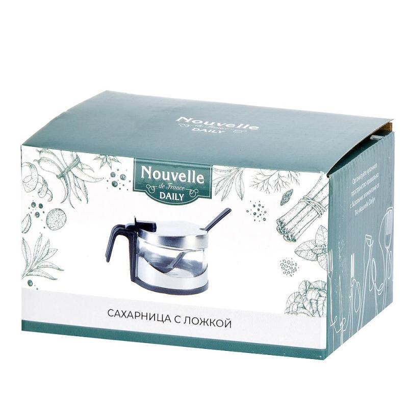 Сахарница с ложкой d=9см h=7см v=250мл стекло/металл 0190252