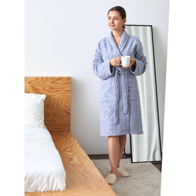 Халат  Махровый  ROESIA Шалевый Женский серый, L-XL, 300гр/м2