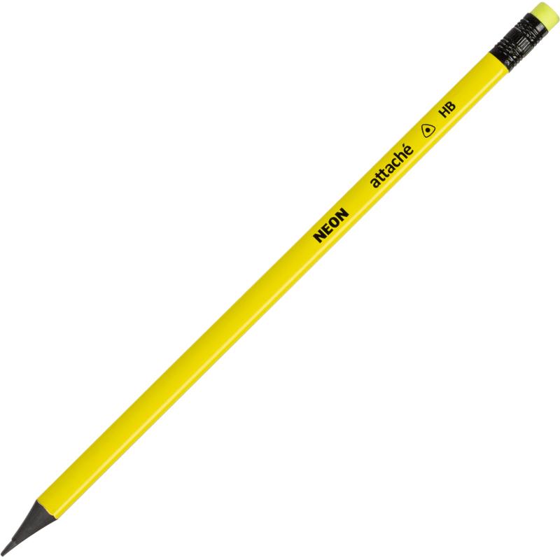 Карандаш чернографитный Attache пластик, трехгранн, с ластиком, ассорти