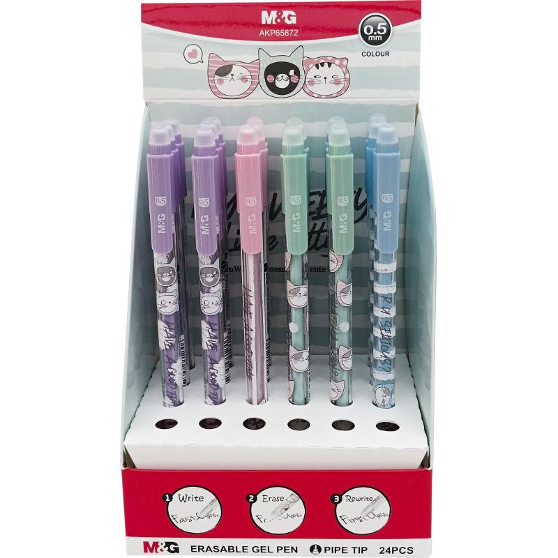 Ручка гелевая со стираем.черн. M&G So Many Cats,дш.0,5 мм,син,асс AKP65872