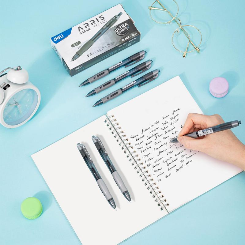 Ручка гелевая автомат. Deli Arris диам.шарика 0,5мм резин манж черная