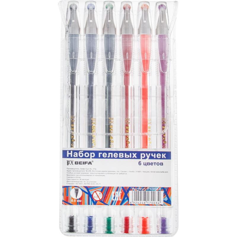 Набор гелевых ручек 6 цв.PX888-6 PVC 0,5мм