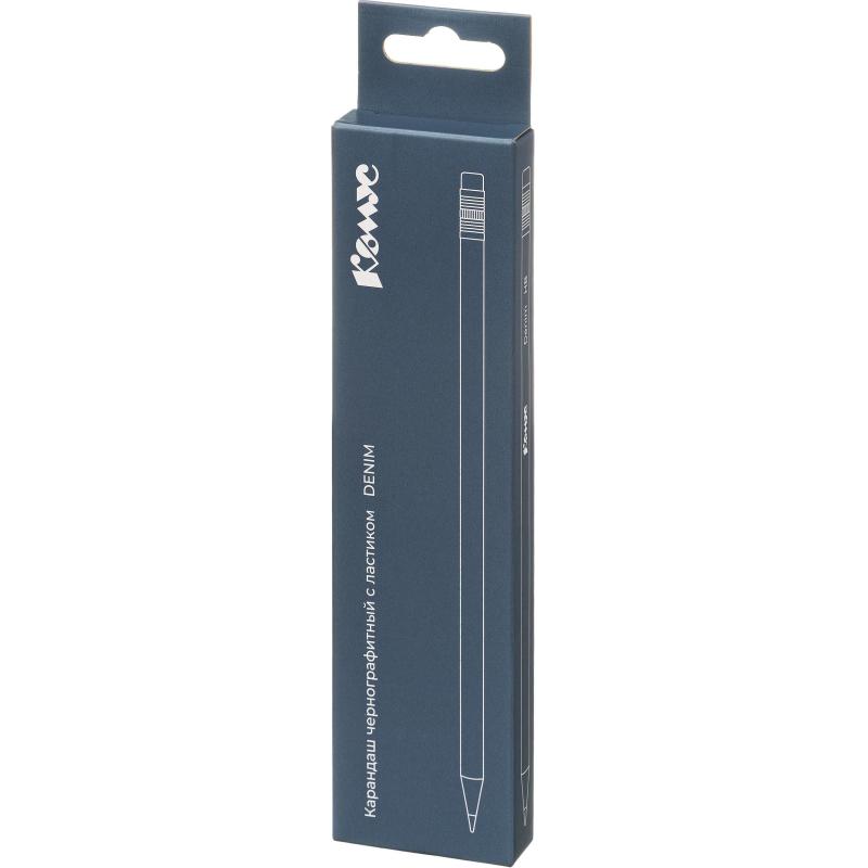Карандаш чернографитный Комус Denim, деревянный, трехгранный, с ластиком