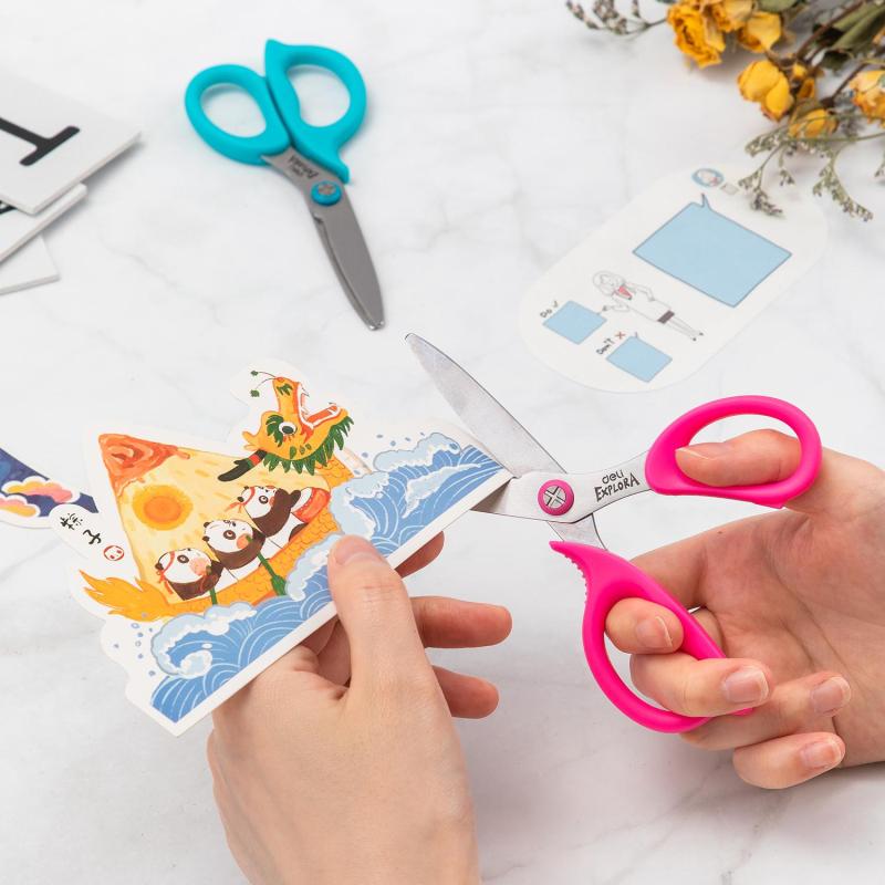 Ножницы детские Deli Explora E77755, сталь, ассиметр ручки, 135 мм, розовый