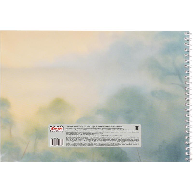 Альбом для рисования Комус Класс Сафари,А4,40л,спираль,в асс,2шт/уп