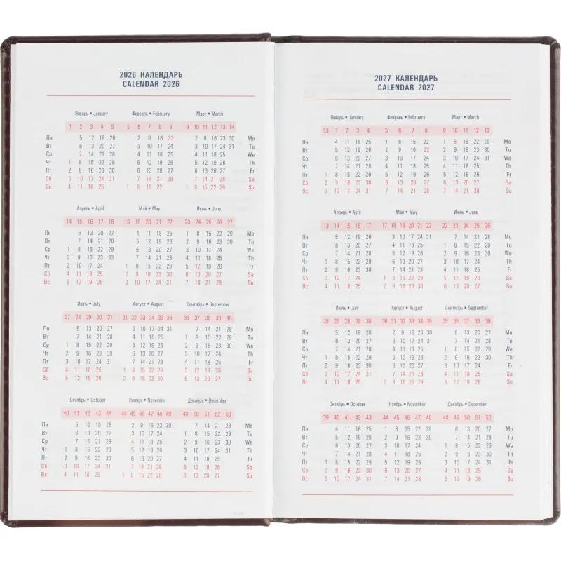 Еженедельник датированный 2026 АТТАСНЕ 64л, 90х160мм,карм.верт,Каньон бордо