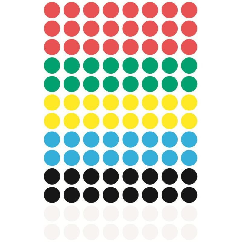 Этикетки самоклеящиеся  точки, 3090,  d=8mm,разноцветные, 416шт/уп
